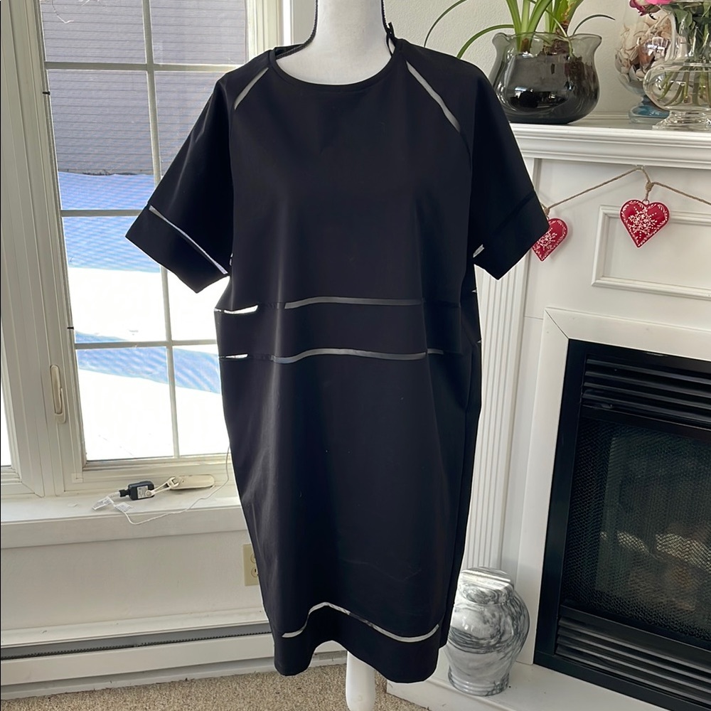 Black Short Sleeve Dress with White Accents